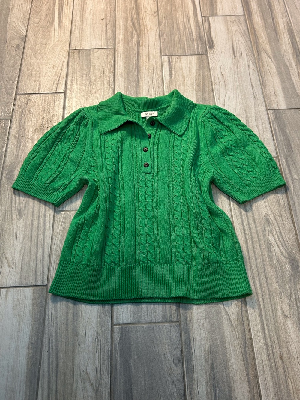 Kelly Green Cable-Knit Polo Sweater Top XL Cozy Casual Bright